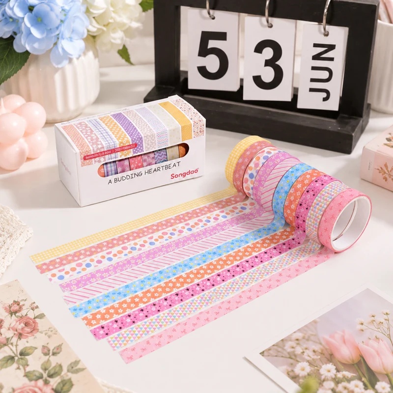 Wall Sticker - 10 Rollen Pastellfarbenes Washi-Klebeband mit Blumenmuster,