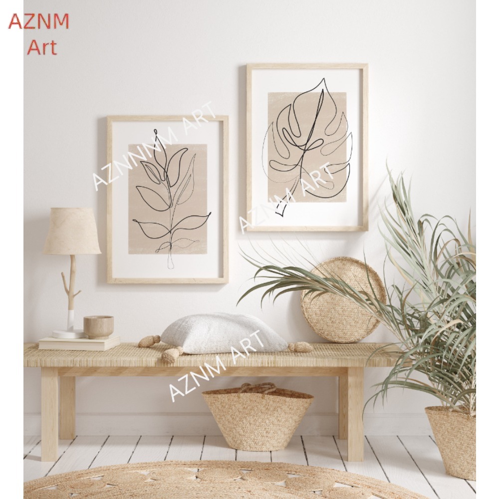 Abstract Canvas Set - 1/2-teiliges Botanical Line Art Print Set: