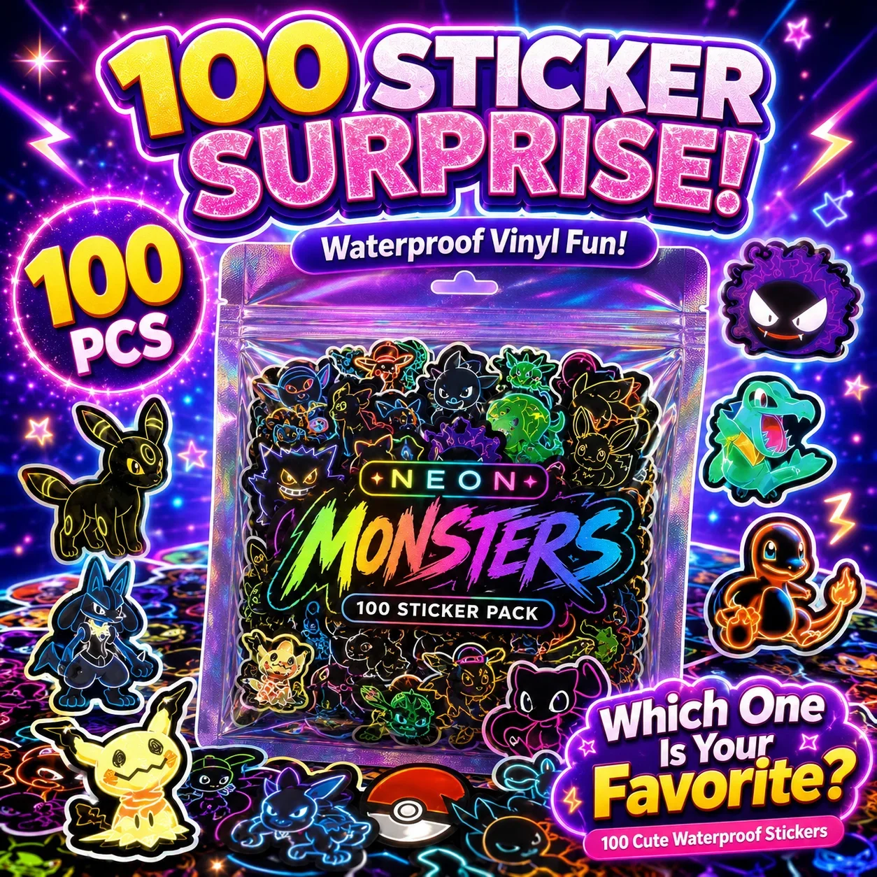 100 Stück Neon Pokémon Aufkleb – Wall Sticker Bewertung und Preis